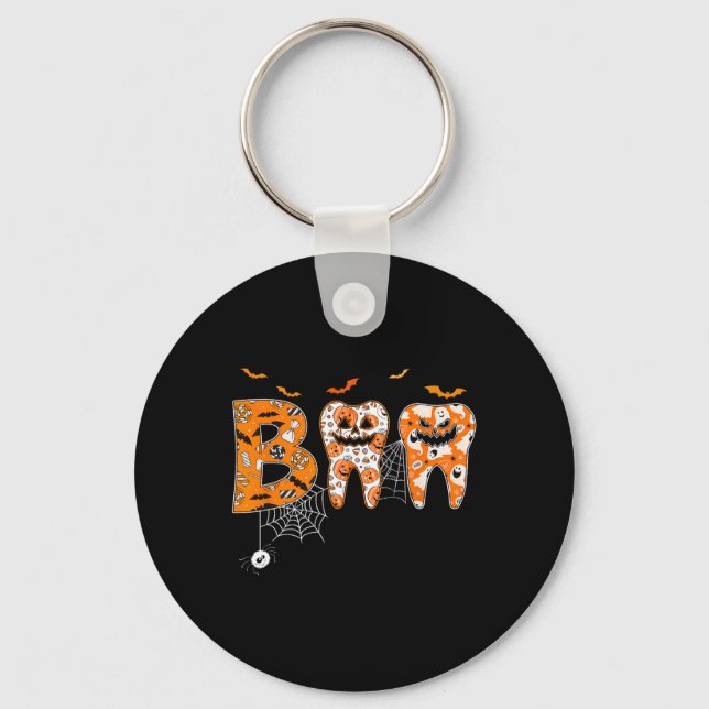 Boo Teeth Pumpkin Dentist Dental Hygienist Hallowe Keychain (Front)