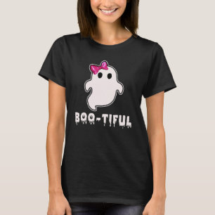 Boo Tiful Cute White Ghost With Pink Bow T-Shirt