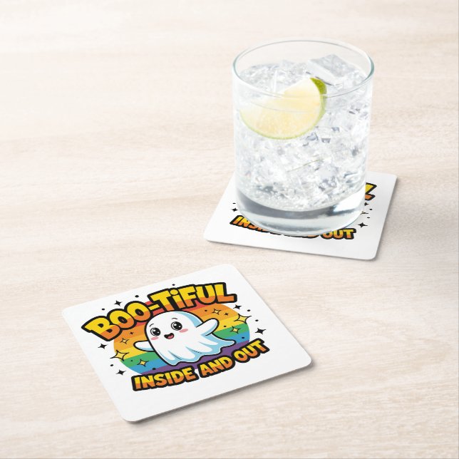 Boo-Tiful Inside And Out Square Paper Coaster (Insitu)