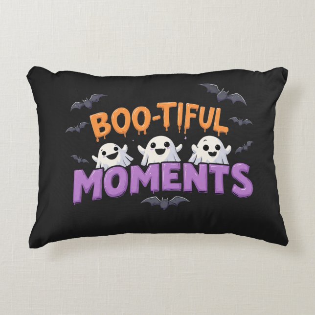 Boo-Tiful Moments Cute Halloween Ghosts and Bats Accent Pillow (Front)