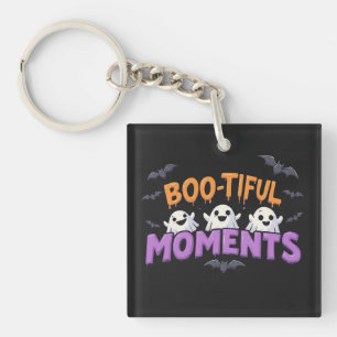 Boo-Tiful Moments Cute Halloween Ghosts and Bats Keychain