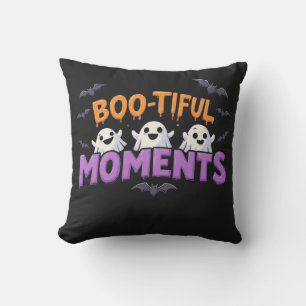 Boo-Tiful Moments Cute Halloween Ghosts and Bats Throw Pillow