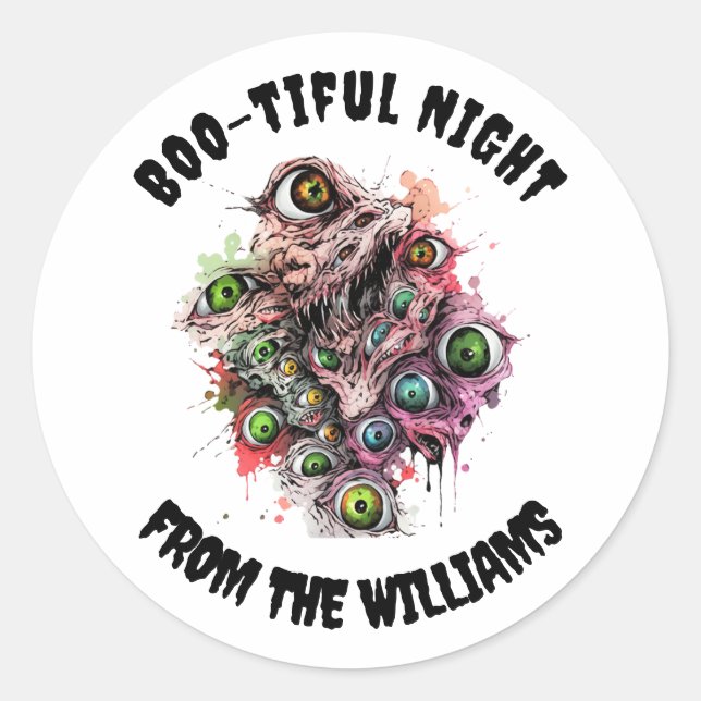 Boo-tiful Night Halloween Ghost Eyes Classic Round Sticker (Front)