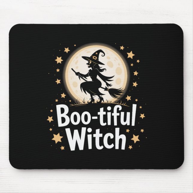 Boo-tiful Witch Silhouette Halloween Witch Moon 1  Mouse Pad (Front)