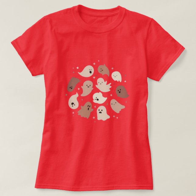 Boo-tifully Pink: Cute Ghost Halloween Tee (Design Front)
