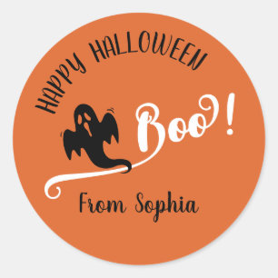 Boo Tiny Ghost Happy Halloween Orange Classic Round Sticker