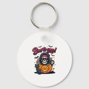 Boo to You Halloween Skeleton Pumpkin Keychain