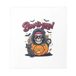 Boo to You Halloween Skeleton Pumpkin Notepad
