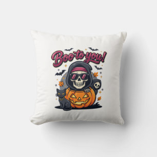 Boo to You Halloween Skeleton Pumpkin Throw Pillow