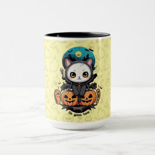 Boo to You Too   Cute Cat Bat Wings & Pumpkin Mug