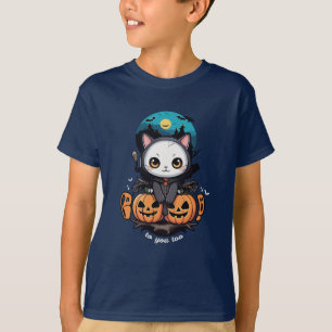 Boo to You Too   Cute Cat Bat Wings & Pumpkin T-Shirt