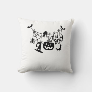 Boo Trick or Treat Halloween Bats, Pumpkins Throw Pillow