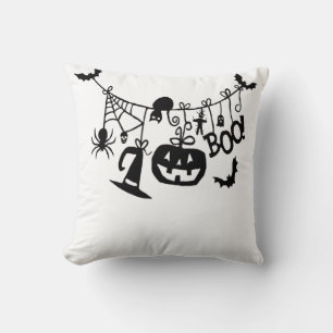 Boo Trick or Treat Halloween Bats, Pumpkins Throw Pillow