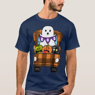 Boo Truck Pumpkin Halloween Ghost Costume Leopard T-Shirt