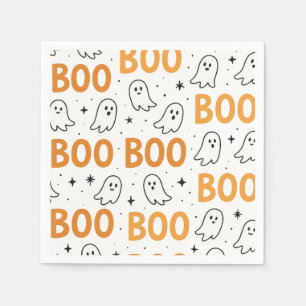 BOO Typography Playful White Ghosts Halloween Napkin