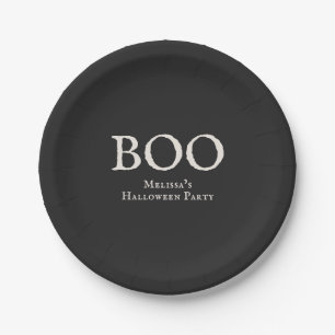 Boo Vintage Halloween Party Black Paper Plate