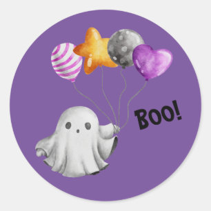 Boo!  Whimsical Ghost With Balloons Classic Round Sticker