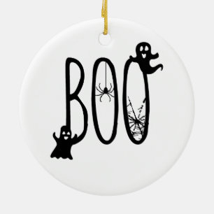 Boo Whimsical Ghosts & Spider Halloween Ceramic Ornament