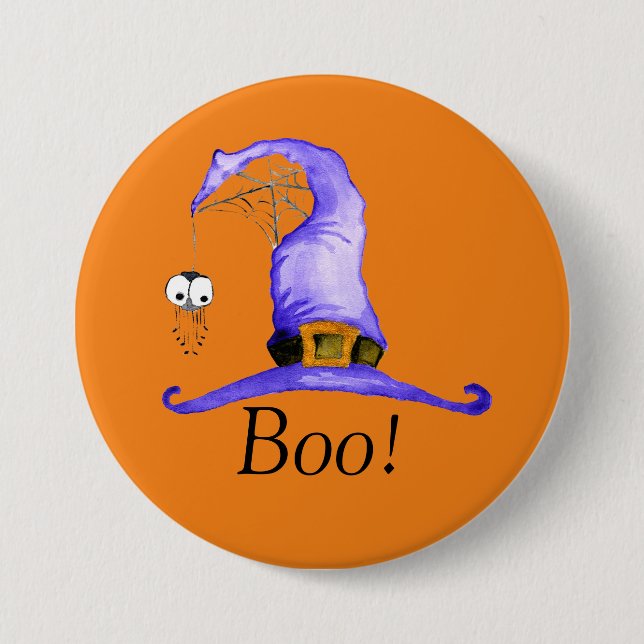 Boo! Whimsical Witches' Hat  3 Inch Round Button (Front)