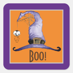Boo! Whimsical Witches' Hat   Square Sticker