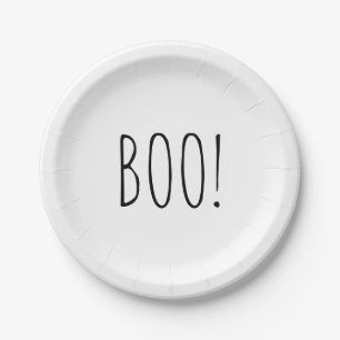 Boo white and black minimalist simple Halloween  Paper Plate
