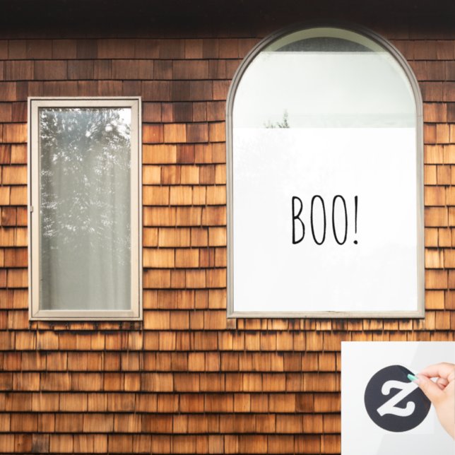 Boo white black spooky typography funny Halloween Window Cling (Home Window)