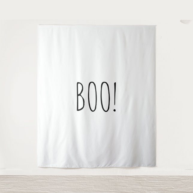 Boo white spooky minimalist Halloween backdrop Tapestry (Front)