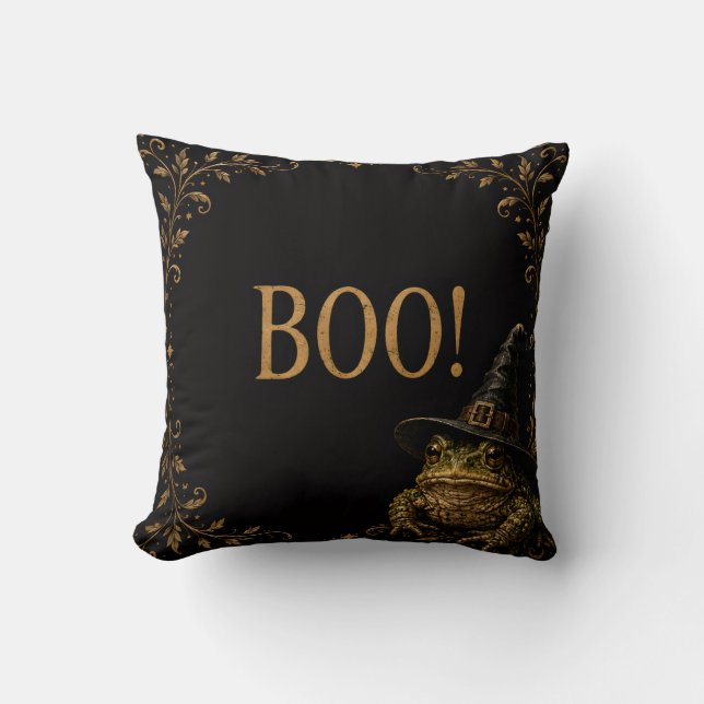 BOO! Witch Toad Halloween  Throw Pillow (Front)