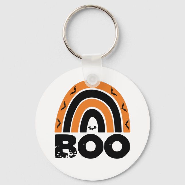 Boo with Flying Bats and Rainbow Keychain (Front)