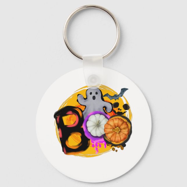 Boo with ghost and Pumpkin Keychain (Front)