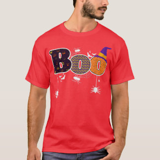 Boo With Spiders And Witch Hat Boys Kids Halloween T-Shirt