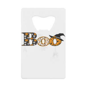Boo With Spiders And Witch Hat Halloween Credit Card Bottle Opener