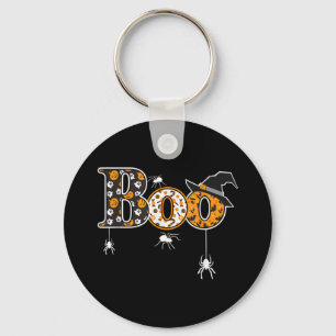 Boo With Spiders And Witch Hat Halloween Keychain