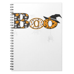 Boo With Spiders And Witch Hat Halloween Notebook