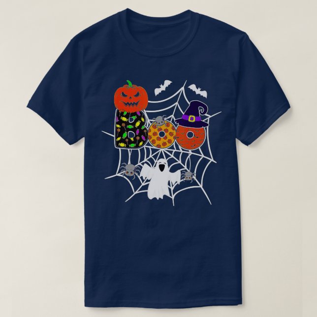 Boo With Spiders And Witch Hat Halloween pumpkin g T-Shirt (Design Front)