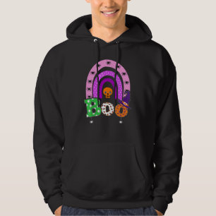 Boo With Spiders And Witch Hat Halloween Rainbow 4 Hoodie