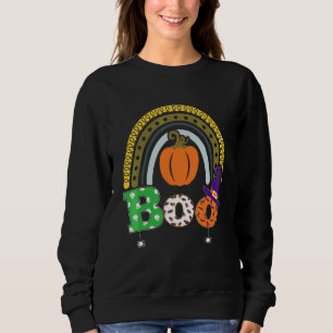 Boo With Spiders And Witch Hat Halloween Rainbow Sweatshirt