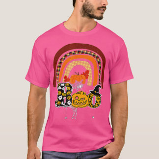 Boo With Spiders And Witch Hat Halloween Rainbow T-Shirt