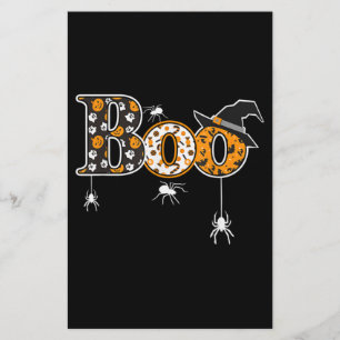 Boo With Spiders And Witch Hat Halloween Stationery