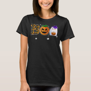 Boo With Spiders Ghost Pumpkin And Witch Hat Hallo T-Shirt