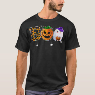 Boo With Spiders Ghost Pumpkin And Witch Hat Hallo T-Shirt