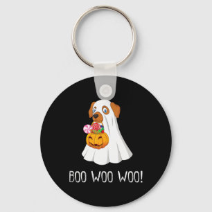 Boo Woo Woo Fun Cute Halloween Ghost Dog Women Tee Keychain