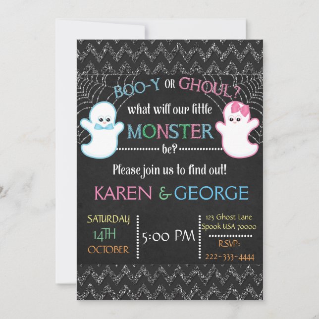 Boo-y or Ghoul Halloween Gender Reveal Invite (Front)