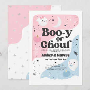 Boo-y or Ghoul Halloween Ghost Gender Reveal Party Invitation