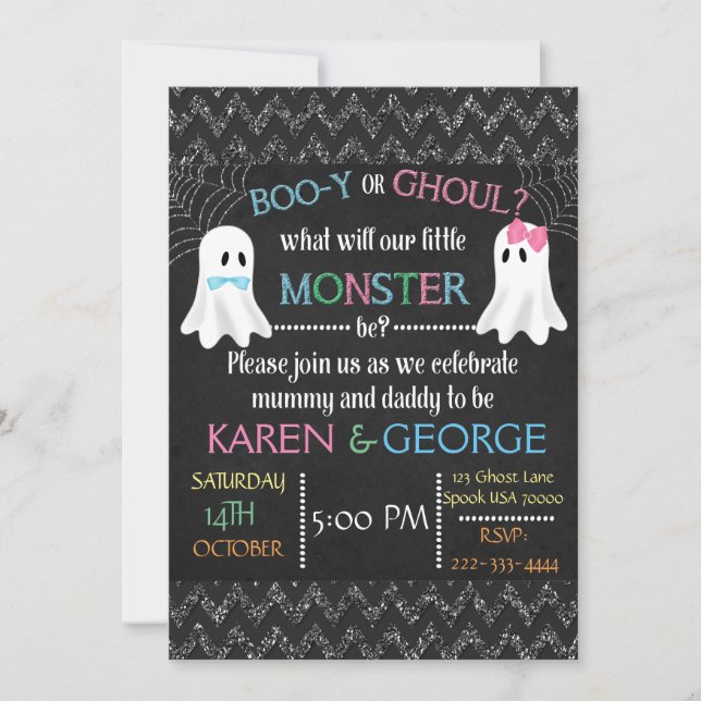 Boo-y ou Ghoul Halloween Invitation de révélation  (Devant)