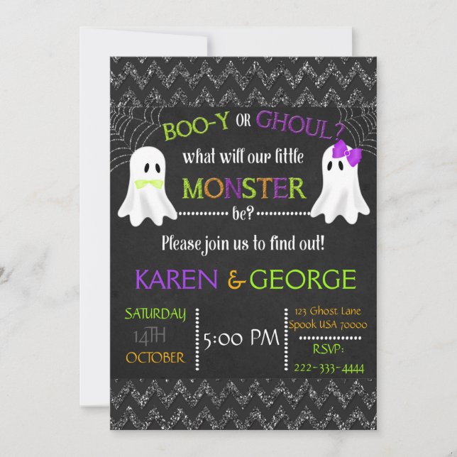 Boo-y ou Ghoul Halloween Invitation de révélation  (Devant)