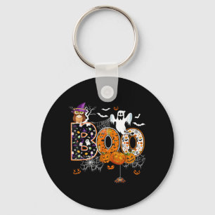 Boo y Owl Pumpkin Ghost Halloween Men Women Kids Keychain