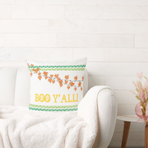 BOO Y'ALL Fall Leaves Family Name Colourful Fun Throw Pillow