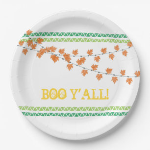 Boo Y'all Family Friendly Fall Leaves Halloween Paper Plate