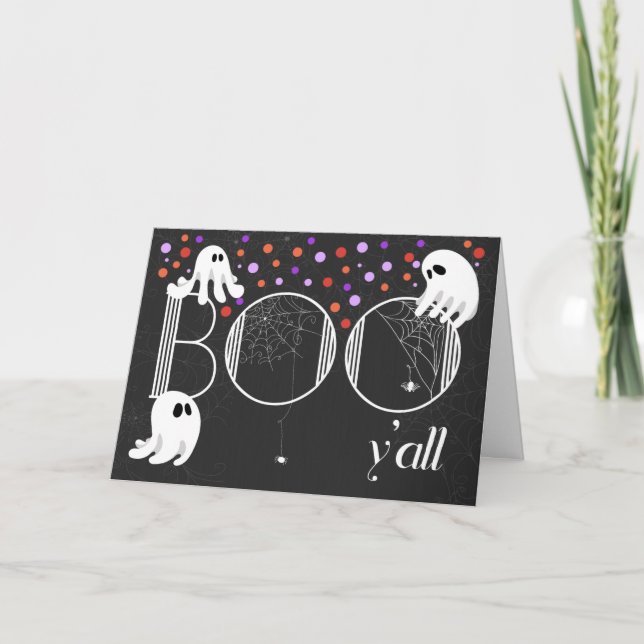 BOO Yall Ghosts Polka Dots and Spiders Halloween Holiday Card (Front)